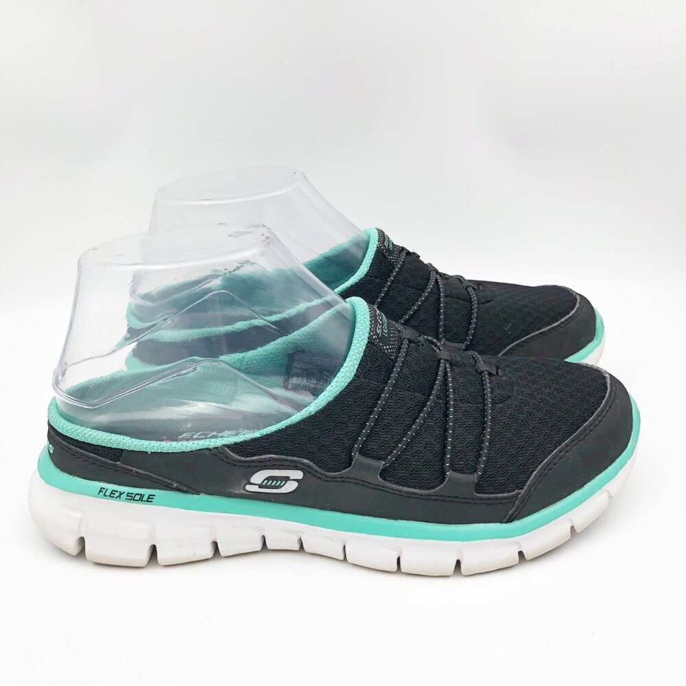 SKECHERS Synergy Black Aqua Backless Slip On Sneakers Mules Womens 6 - Picture 3 of 9